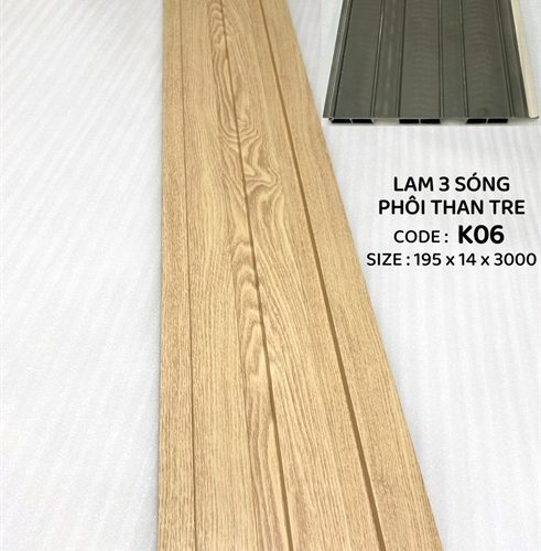 Lam 3 sóng thấp GNA cốt than tre màu K06 dài 3m KT 195 x 14mm