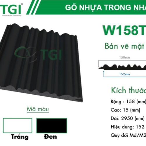 Tấm ốp tường, ốp trần Composite trong nhà W158T15 màu đen KT: 158(R) x 15(C) x 2950(D)mm (6,58md = 1m2) - Tấm