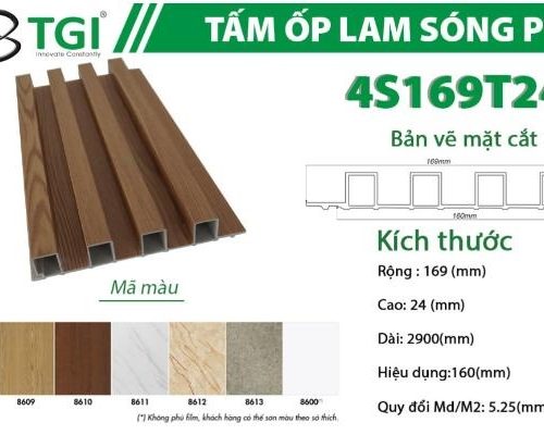 Lam 4 sóng cao TGI màu 8604 KT: 169(R) x 24(C) x 2900(D)mm 4S169T12 (1 thùng 8 tấm) - Tấm