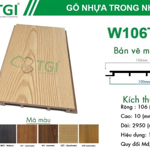 Lam 1 sóng trong nhà màu LC4 KT: 106(R) x 10(C) x 2950(D)mm W106T10LC4 - Thanh