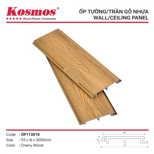 Lam 1 sóng ngoài trời Kosmos ASA OP113X16 màu Cherry Wood KT: 113 x 16 x 3000mm