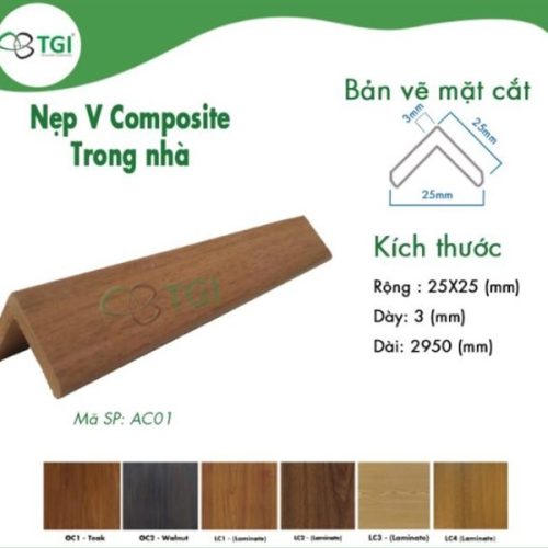 Nẹp V 2,5cm AC01 màu trắng (KT:25x25x2950mm)