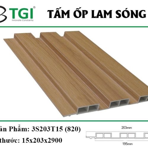 Lam 3 sóng thấp TGI màu 820 KT: 203(R) x 15(C) x 2900(D)mm 3S203T15 (1 hộp = 8 tấm) - Tấm