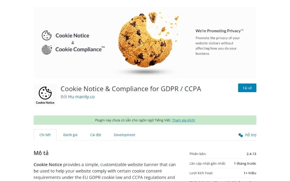 Plugin quản lý cookie (Cookie Notice)